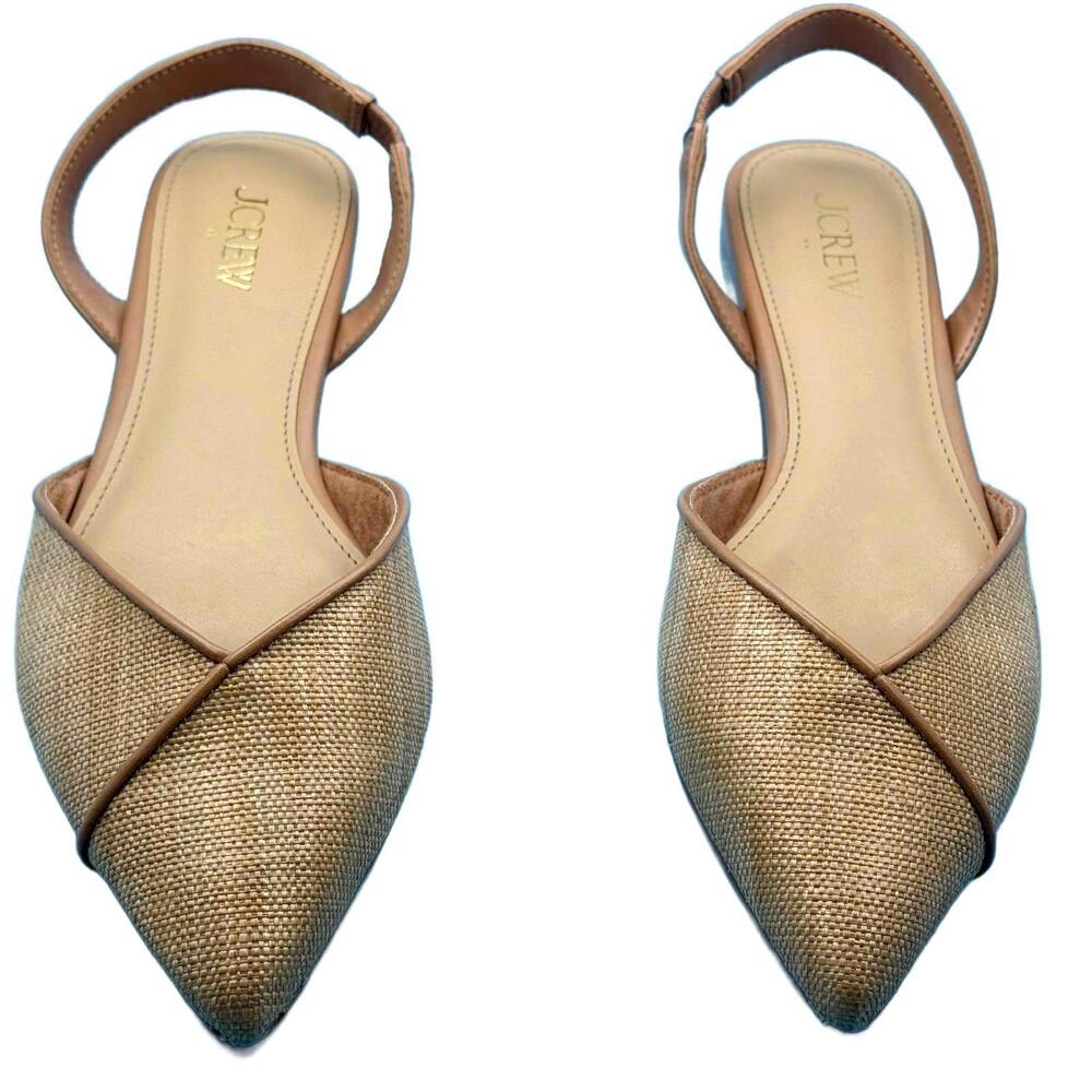 J.Crew Pointed Toe Slingback Flats Tan Woven Raffia Size 8